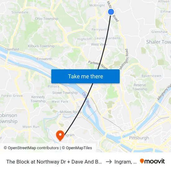 The Block at Northway Dr + Dave And Busters to Ingram, PA map