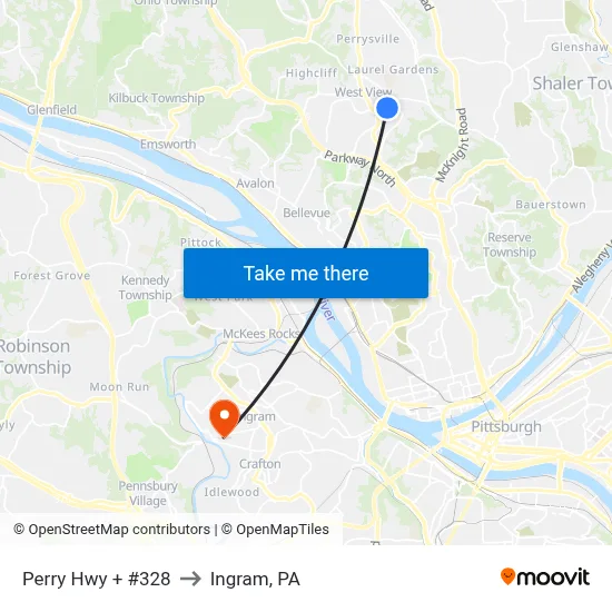 Perry Hwy + #328 to Ingram, PA map
