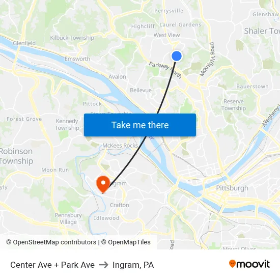 Center Ave + Park Ave to Ingram, PA map