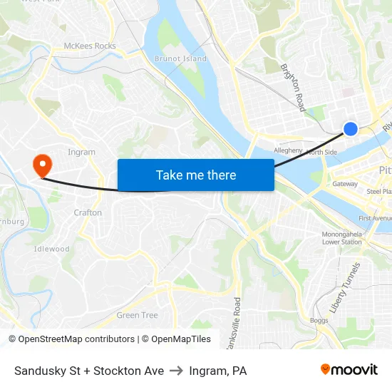 Sandusky St + Stockton Ave to Ingram, PA map