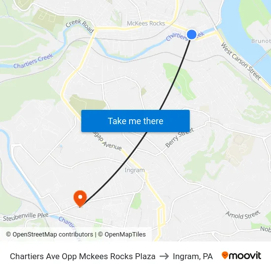 Chartiers Ave Opp Mckees Rocks Plaza to Ingram, PA map