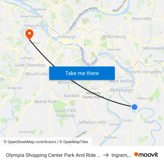 Olympia Shopping Center Park And Ride at Shelter to Ingram, PA map
