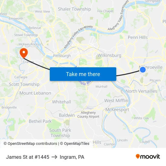 James St at #1445 to Ingram, PA map