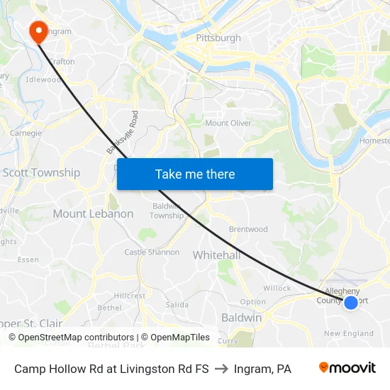 Camp Hollow Rd at Livingston Rd FS to Ingram, PA map