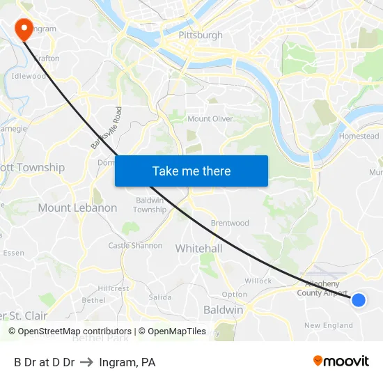 B Dr at D Dr to Ingram, PA map