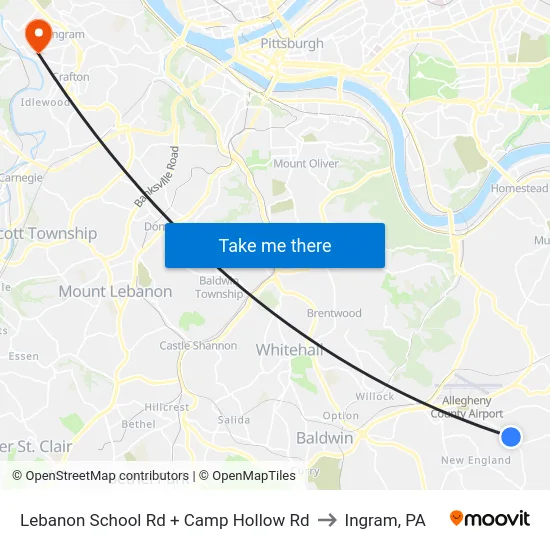 Lebanon School Rd + Camp Hollow Rd to Ingram, PA map