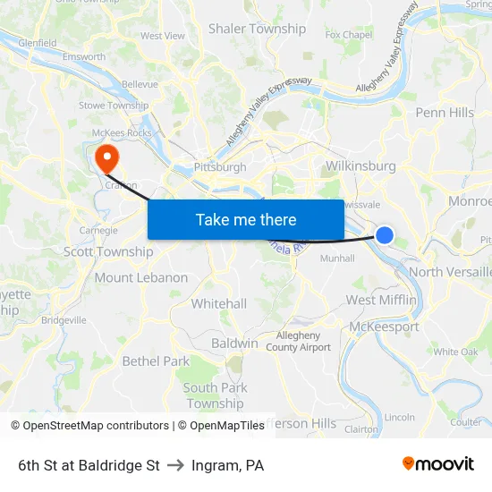 6th St at Baldridge St to Ingram, PA map
