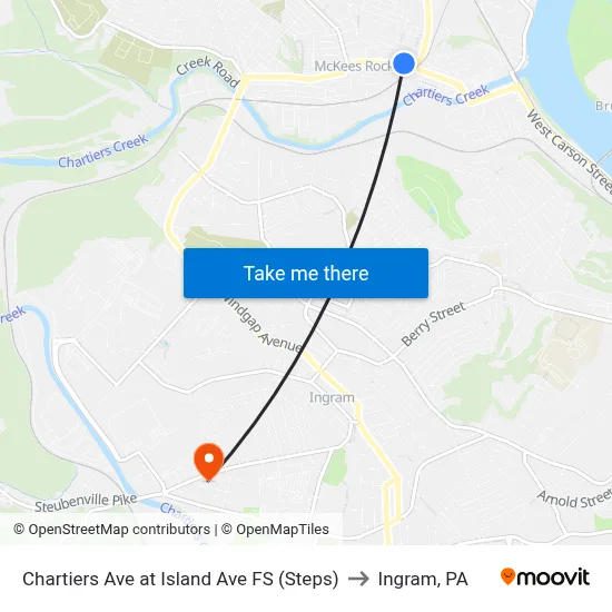 Chartiers Ave at Island Ave FS (Steps) to Ingram, PA map