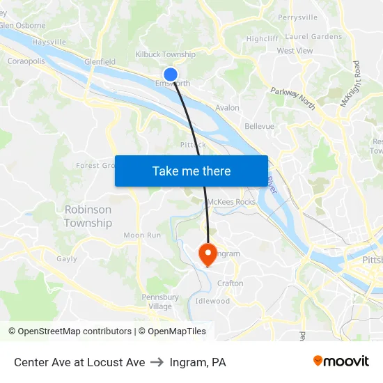Center Ave at Locust Ave to Ingram, PA map