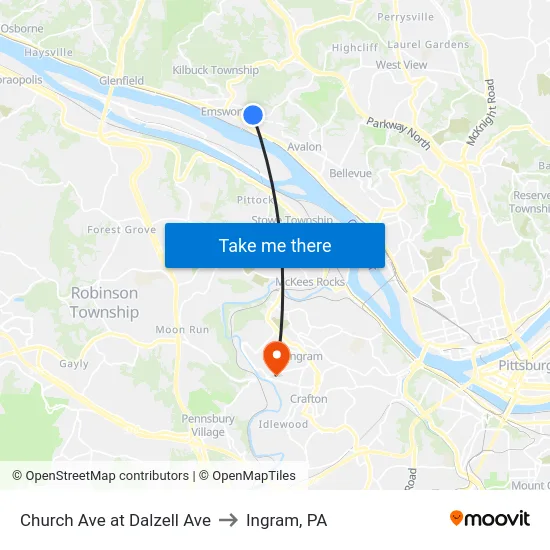 Church Ave at Dalzell Ave to Ingram, PA map