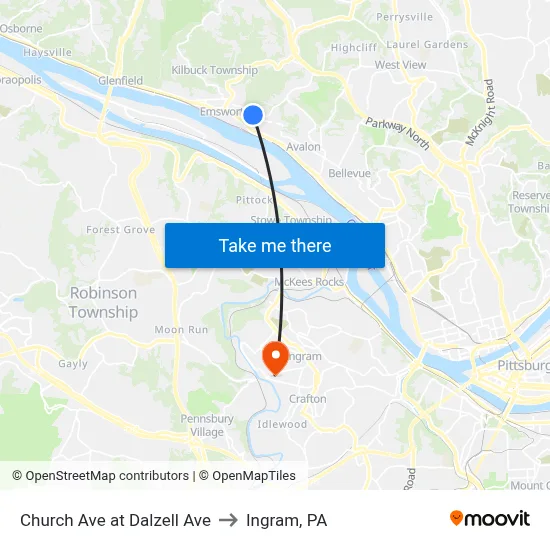 Church Ave at Dalzell Ave to Ingram, PA map