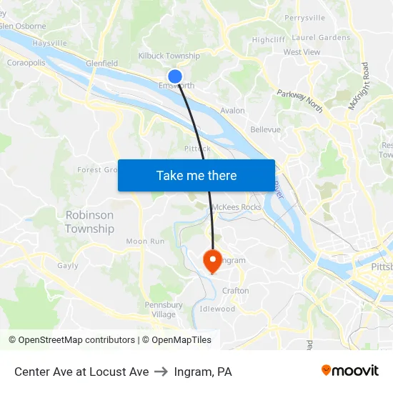 Center Ave at Locust Ave to Ingram, PA map