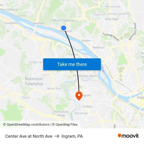 Center Ave at North Ave to Ingram, PA map