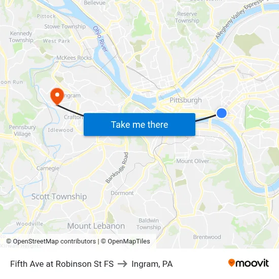 Fifth Ave at Robinson St FS to Ingram, PA map