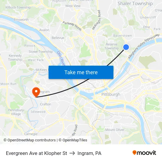 Evergreen Ave at Klopher St to Ingram, PA map