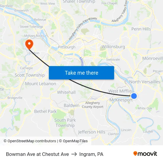 Bowman Ave at Chestut Ave to Ingram, PA map