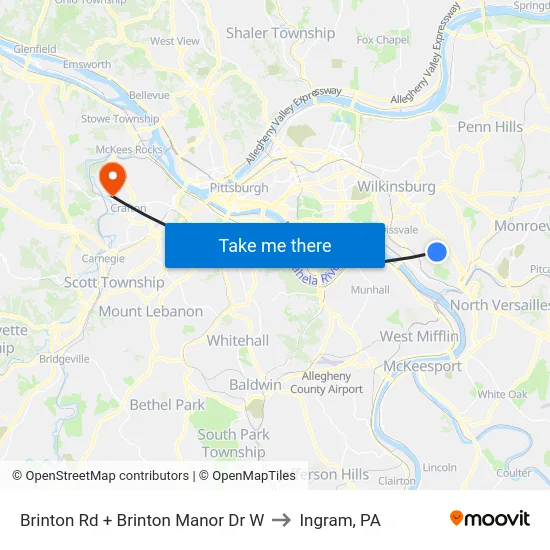 Brinton Rd + Brinton Manor Dr W to Ingram, PA map