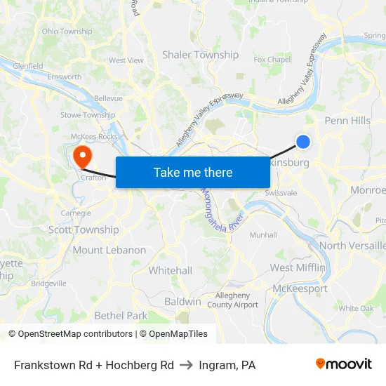 Frankstown Rd + Hochberg Rd to Ingram, PA map