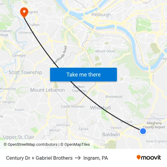 Century Dr + Gabriel Brothers to Ingram, PA map