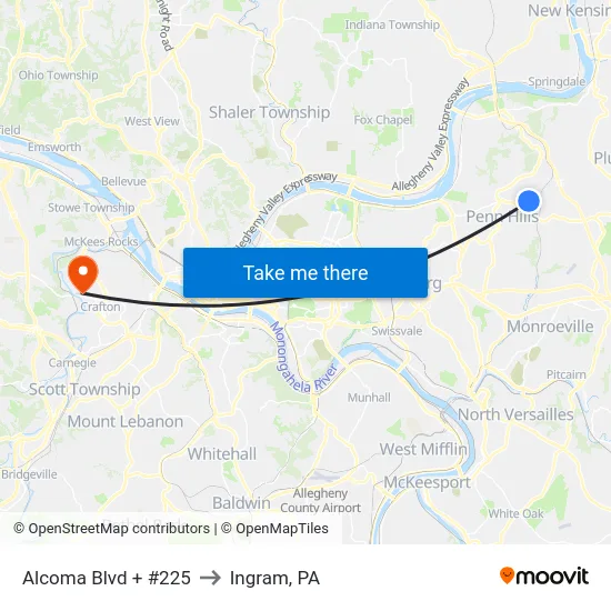 Alcoma Blvd + #225 to Ingram, PA map