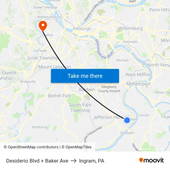 Desiderio Blvd + Baker Ave to Ingram, PA map