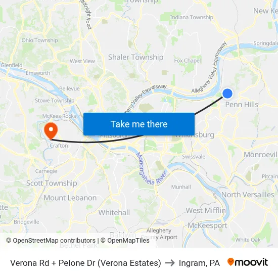 Verona Rd + Pelone Dr (Verona Estates) to Ingram, PA map