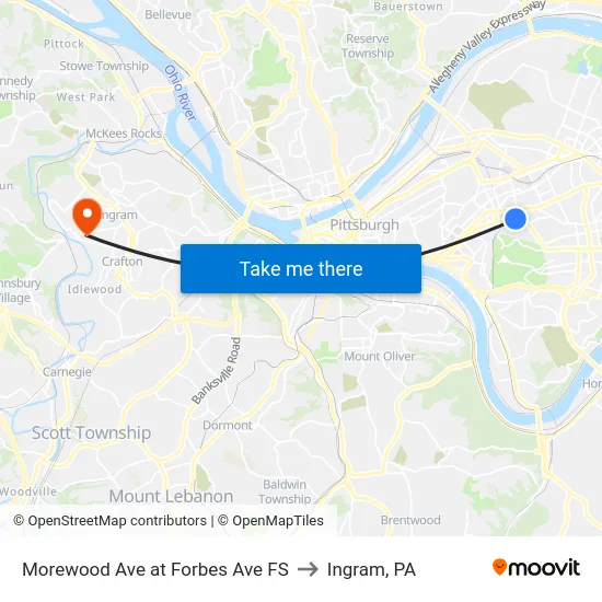 Morewood Ave at Forbes Ave FS to Ingram, PA map