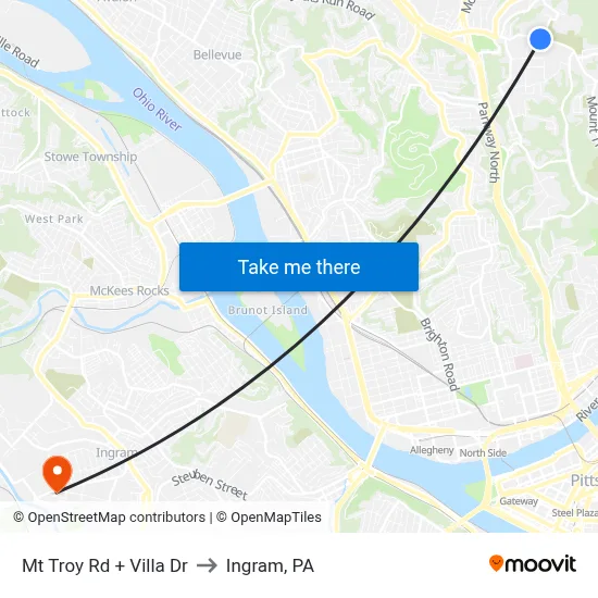 Mt Troy Rd + Villa Dr to Ingram, PA map