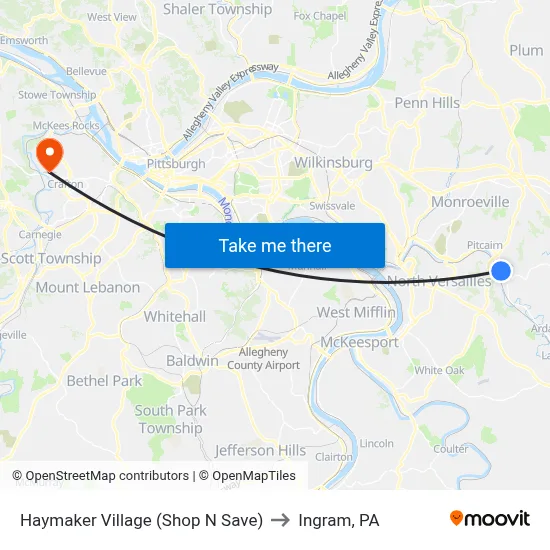 Haymaker Village (Shop N Save) to Ingram, PA map