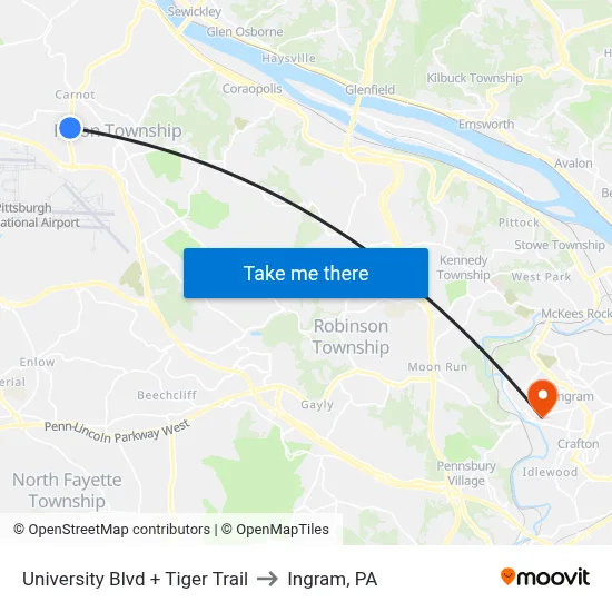 University Blvd + Tiger Trail to Ingram, PA map