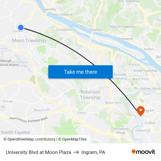 University Blvd at Moon Plaza to Ingram, PA map