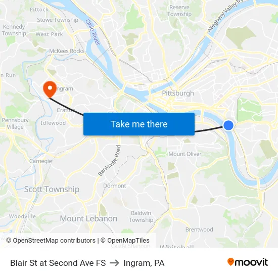 Blair St at Second Ave FS to Ingram, PA map