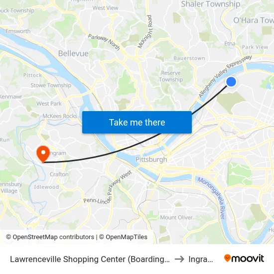 Lawrenceville Shopping Center (Boarding Stop-Shelter) to Ingram, PA map