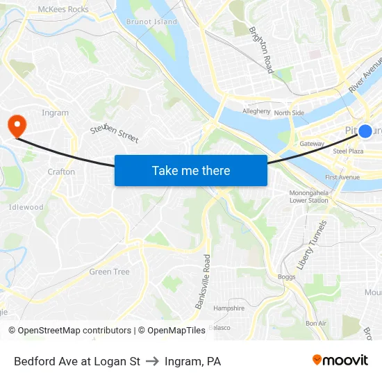 Bedford Ave at Logan St to Ingram, PA map