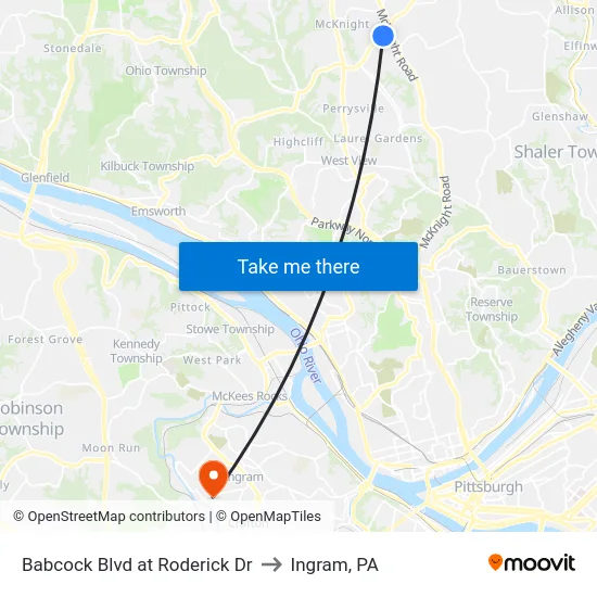 Babcock Blvd at Roderick Dr to Ingram, PA map
