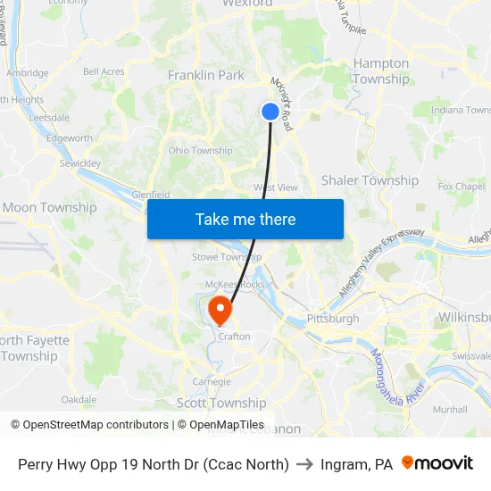 Perry Hwy Opp 19 North Dr (Ccac North) to Ingram, PA map