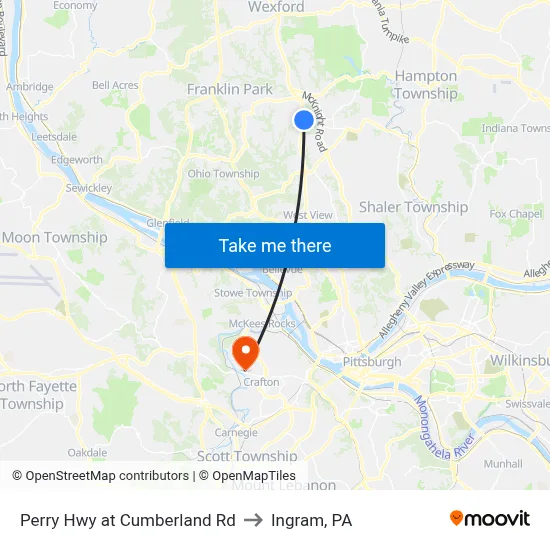 Perry Hwy at Cumberland Rd to Ingram, PA map