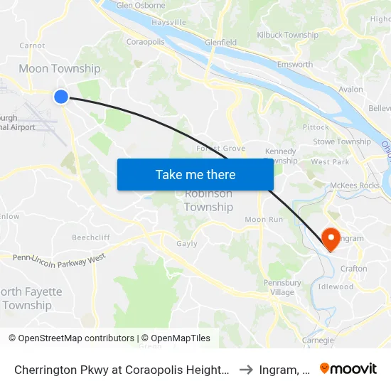 Cherrington Pkwy at Coraopolis Heights Rd to Ingram, PA map