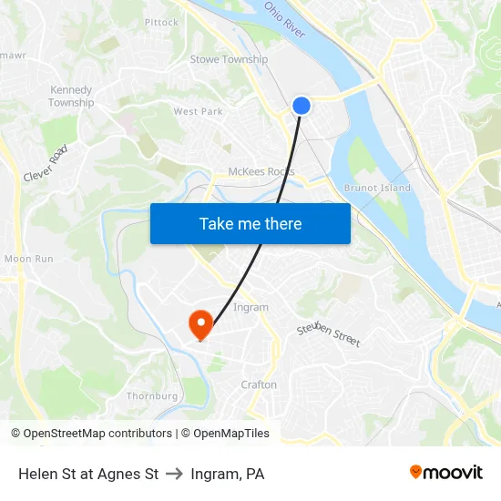 Helen St at Agnes St to Ingram, PA map