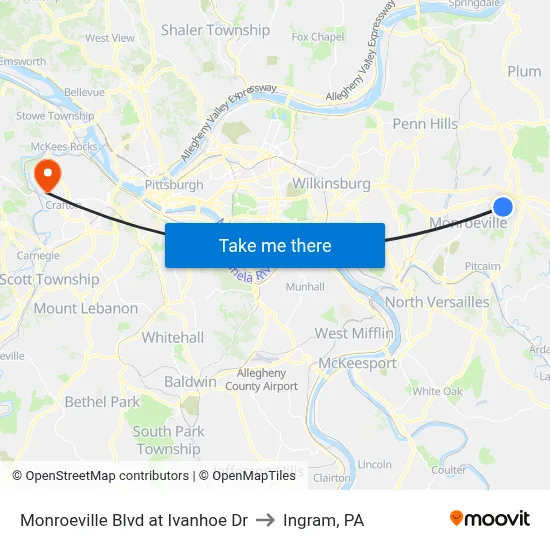Monroeville Blvd at Ivanhoe Dr to Ingram, PA map