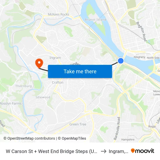 W Carson St + West End Bridge Steps (Underpass) to Ingram, PA map