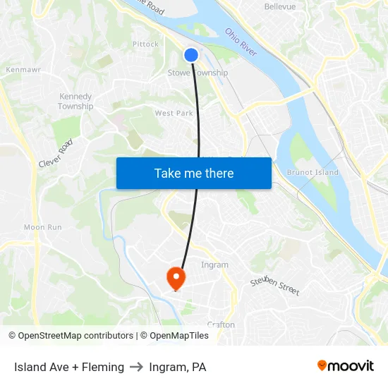 Island Ave + Fleming to Ingram, PA map