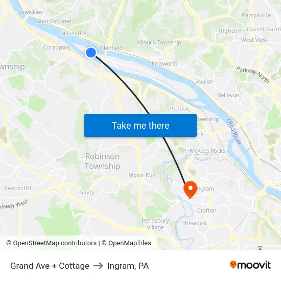 Grand Ave + Cottage to Ingram, PA map