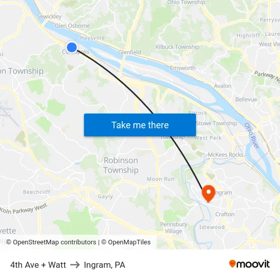 4th Ave + Watt to Ingram, PA map