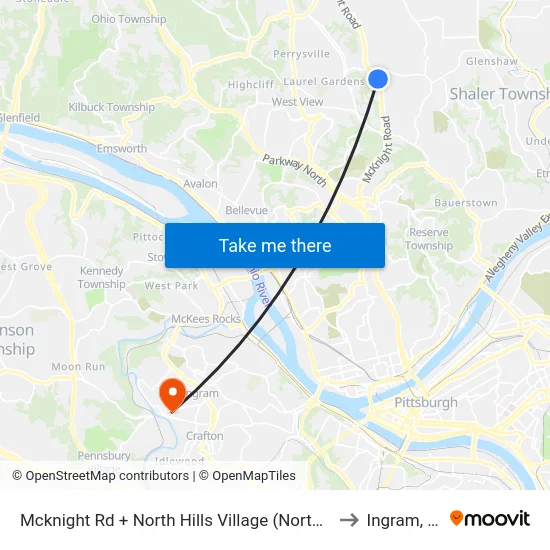 Mcknight Rd + North Hills Village (North Ent) to Ingram, PA map