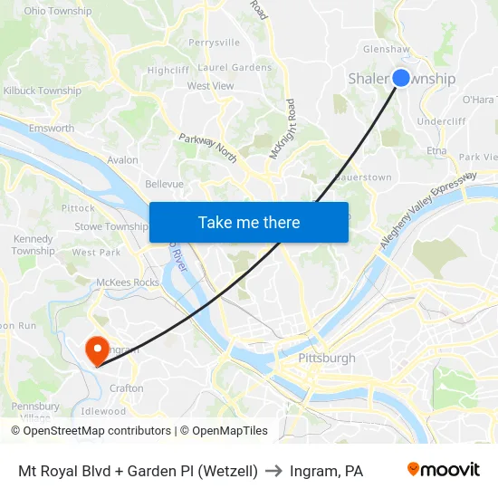 Mt Royal Blvd + Garden Pl (Wetzell) to Ingram, PA map
