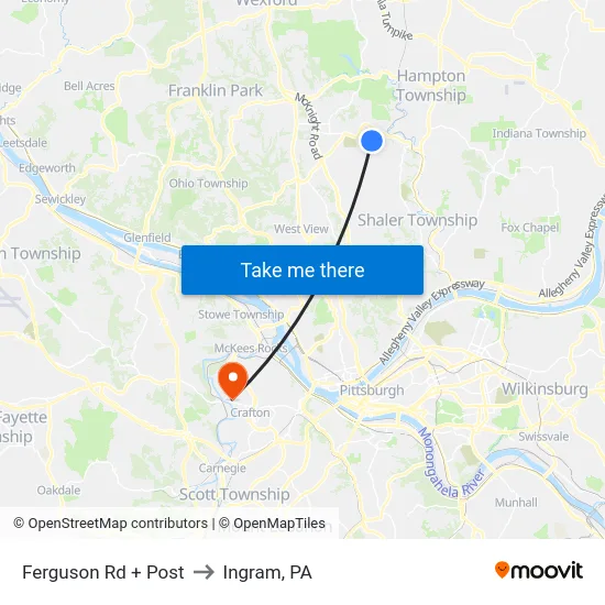 Ferguson Rd + Post to Ingram, PA map