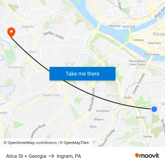 Alice St + Georgia to Ingram, PA map