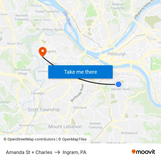 Amanda St + Charles to Ingram, PA map