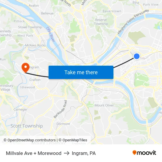 Millvale Ave + Morewood to Ingram, PA map